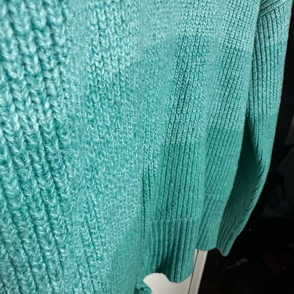 Parker Hampton Teal Striped Color Block Tie Front Wool Blend Sweater Size Large - Picture 6 of 12